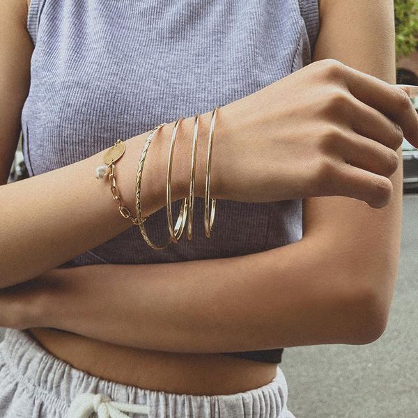 

charm bracelets bohemian gold bangles set for women fashion imitation pearl coin bracelet on hand cuff female jewelry, Golden;silver