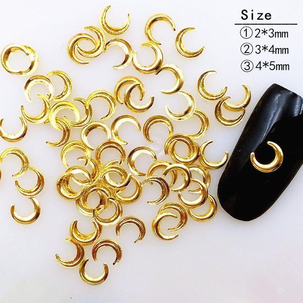 

500pcs/lot 2*3 3*4 4*5mm gold silver mini moon studs rivets metal alloy nail art decorations 3d sticker for manicure1, Silver;gold