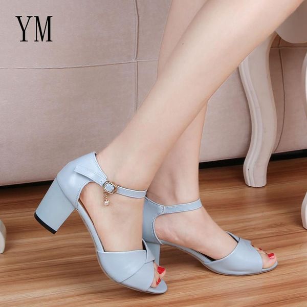 

fish mouth hollow roman sandals thick with a word buckle high heels female summer ankle strap women, Black