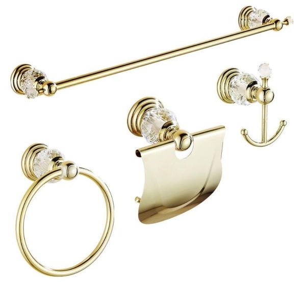 

bath accessory set 4 pieces gold polished bathroom accessories sets brass&crystal towel bar wall mounted paper holder hardware