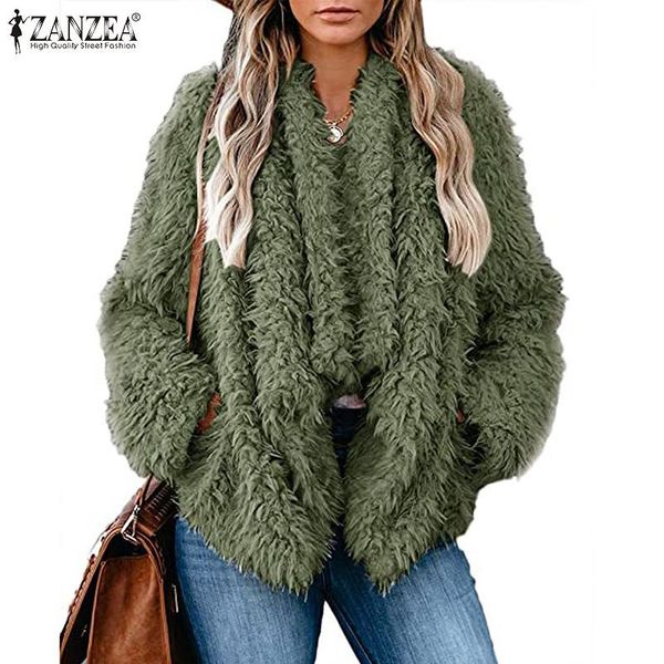 

sweaters fashion solid coats women's fluffy outwears 2021 winter warm casual long sleeve lapel open front overcoats female jackets, White;black