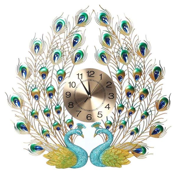 

large 3d diamond crystal quartz peacock wall clocks 60x60cm european modern home living room decor silent metal clock