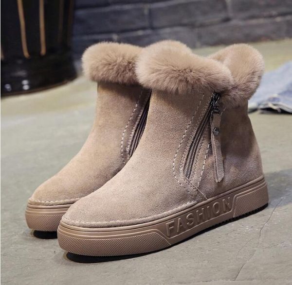 

boots winter warm snow suede slope heel non-slip women's shoes, Black