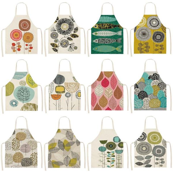 

aprons 1pcs color forest leaf pattern cleaning art home cooking kitchen apron cook wear cotton linen bibs 53*65cm wq0148