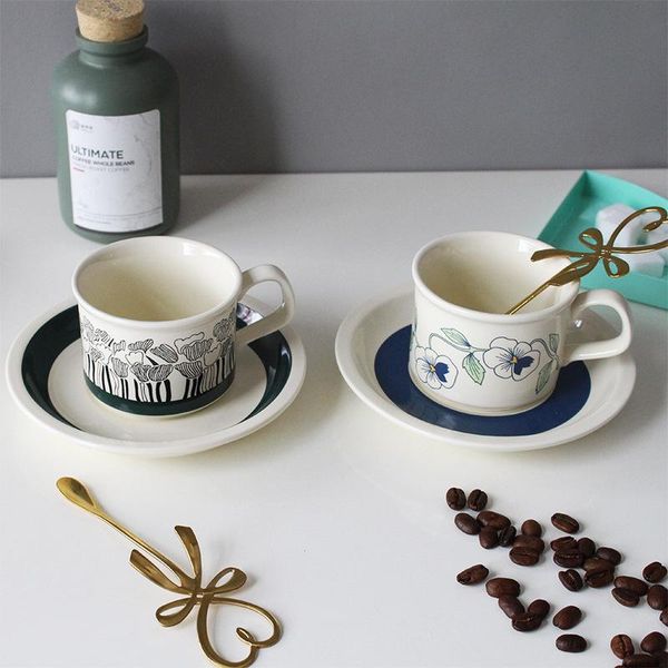 

mugs ins nordic finland middle ages coffee cup afternoon tea black mocha ceramic flower