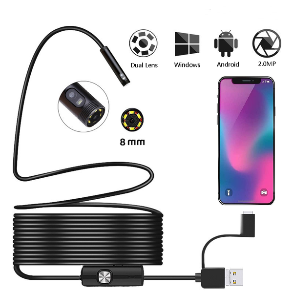 

cameras dual lens car 8mm type c usb connect boroscope flexible pipe inspection screen for otg android phone