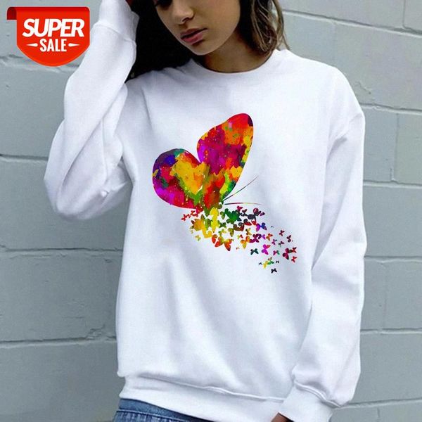

zn048-16 ladies fashion pullover sweater color butterfly round neck printed long sleeve shirt #tw2y, Black