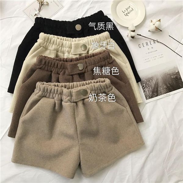 

women's shorts women loose autumn and winter high waist short pants ropa mujer, White;black