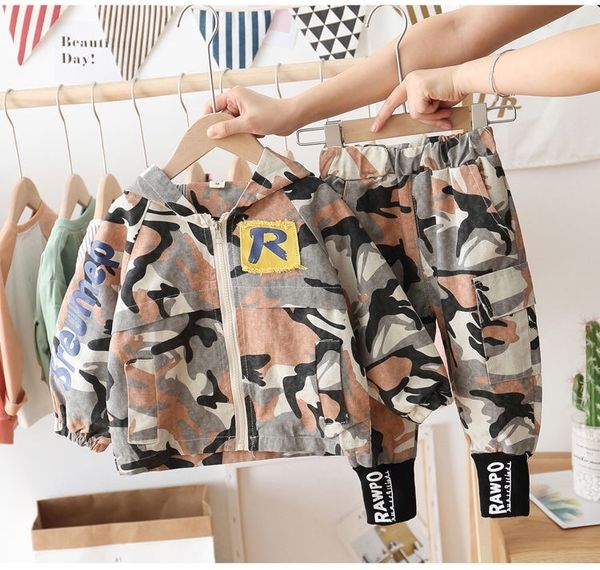 

girls' dresses children's clothing boys spring fall suits boy long sleeve letters clothes fashion zipper baby camouflage 2pcs set, Red;yellow