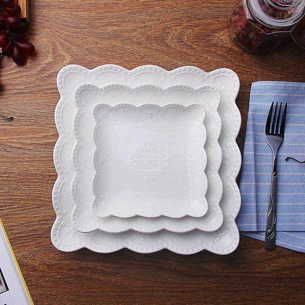 

dishes & plates creative pure white ceramic tableware steak plate western dish embossed dessert flat disc pasta fish fruit tray