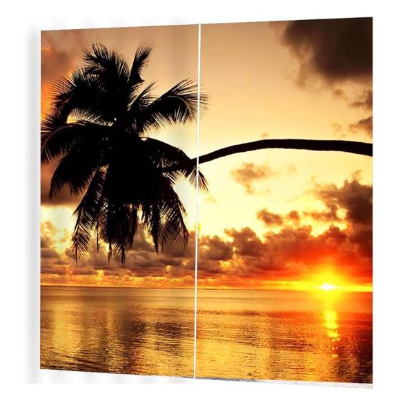 

curtain & drapes sunset coconut palm pattern curtains divider nice window 170*200 romantic for living room