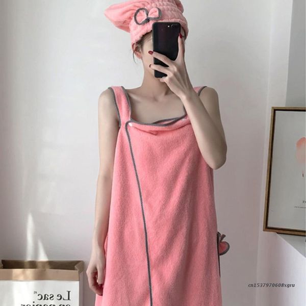 

women 4pcs absorbent coral velvet spa bath wrap cover up set fleece bathrobe shower towel tube dress with hat headband hx5a