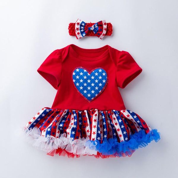 

clothing sets toddler kids girls romper clothes independence day jumpsuit skirt headband set infant born, White