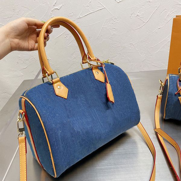 

classic denim pillow bag ladies barrel type crossbody bags medieval printed shoulder handbag zipper tote back pouch