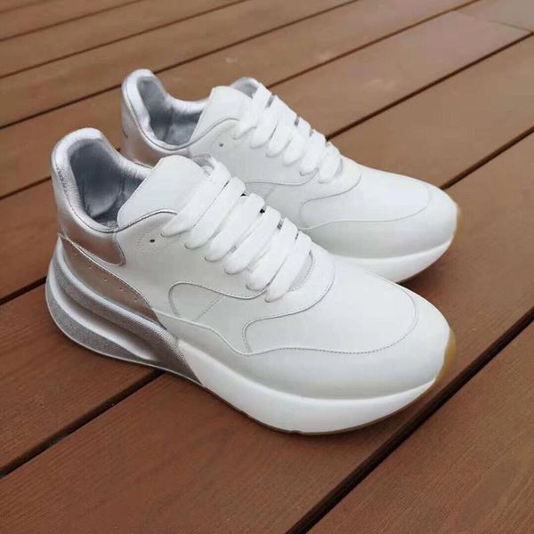 

Simple design color matching Unisex casual shoes fashion luxury leather lace up thick soled sneakers Simple radian line outdoor sneaker