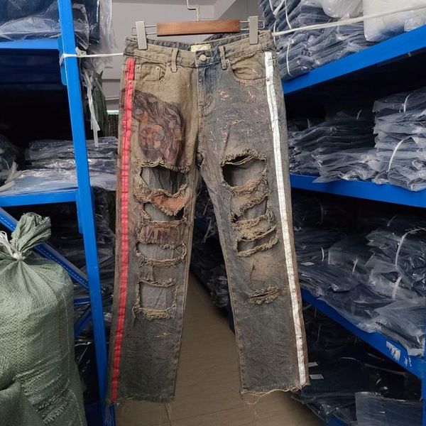

vintage hole light blue jeans woman 2021 summer high waist boyfriend shabby style fashion ripped denim pants female women's