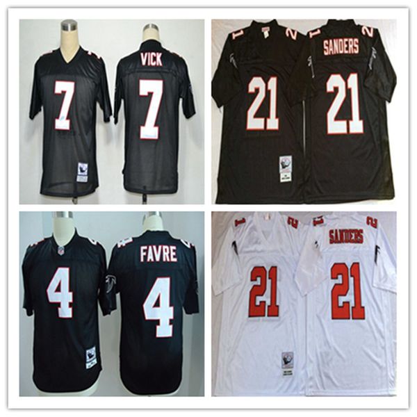

ncaa mens throwback atlanta 4 brett favre 7 michael vick 21 deion sanders white black home away stitched football jerseys