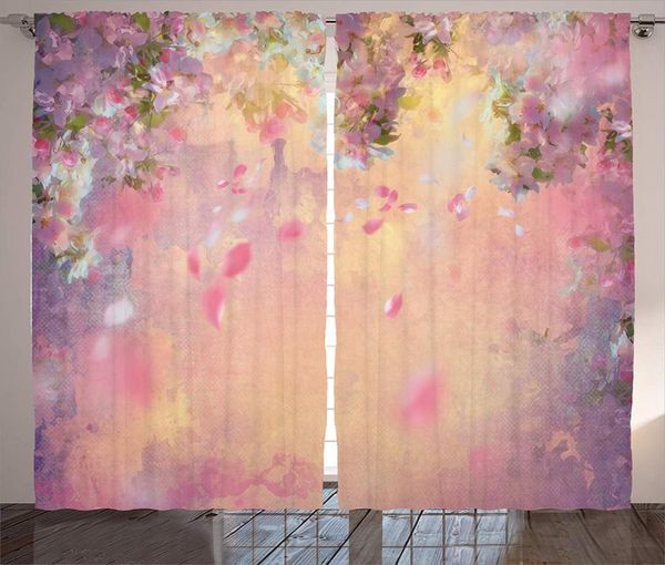 

curtain & drapes house decor curtains cherry tree blossom cheerful childish fun cartoon art garden in sakura season living room bedroom