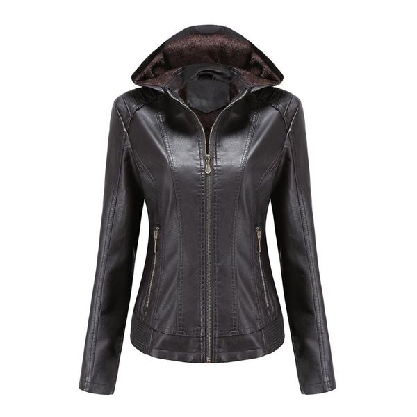 

women's leather & faux jacket moto biker zipper winter autumn coat slim black