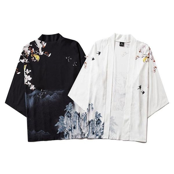 

japanese costume kimono coat t-shirt men harajuku women japan streetwear summer haori cardigan shirt yukata jacket, Red