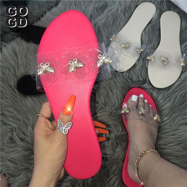 

slippers [gogd]2021 summer fashion bow decoration open-toed flat bottom outdoor female pvc comfortable beach, Black
