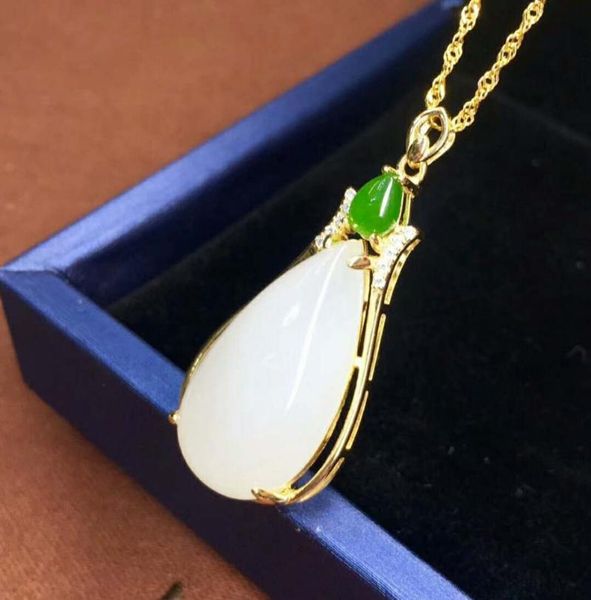 

lockets hetian baiyu silver inlay pendant qinghai water drop series h28#