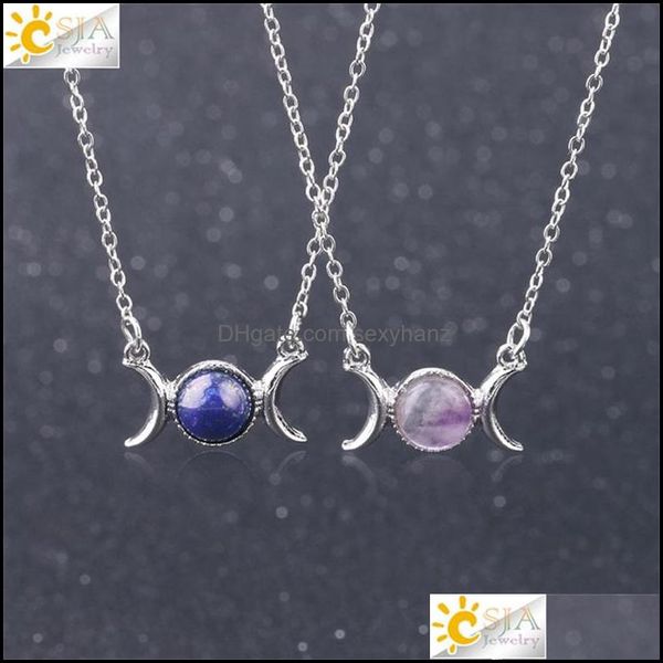 

pendant necklaces & pendants jewelry csja vintage crescent clavicle necklace moon sun sier color choker natural stone short for women girls, Silver