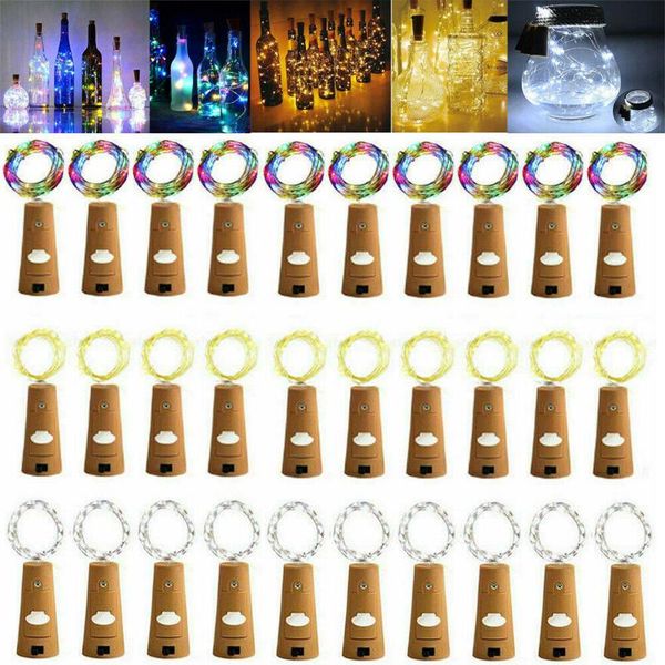 

strings 5/10pcs garland wine bottle fairy string lights 20 led battery cork copper wire light for christmas party wedding decor