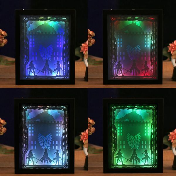 

frames japanese classic cartoon anime attack on titan light shadow box ps frame home living kids room wall decor led paper carving lamp
