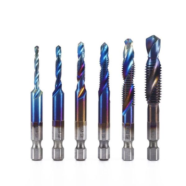 

hand tools m3 m4 m5 m6 m8 m10 nano blue coating drill tap bits set hss combination & bit screw tapping tool