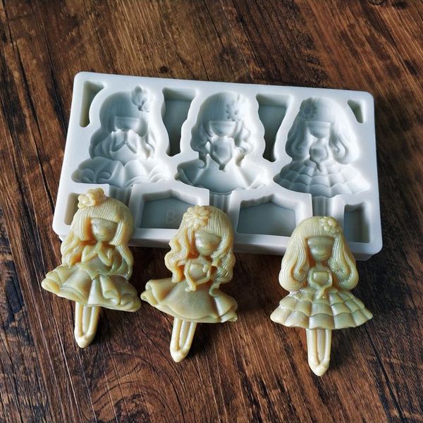 

cake tools chocolate resin fondant mold 3pcs pretty princess dress little girl silicone mould