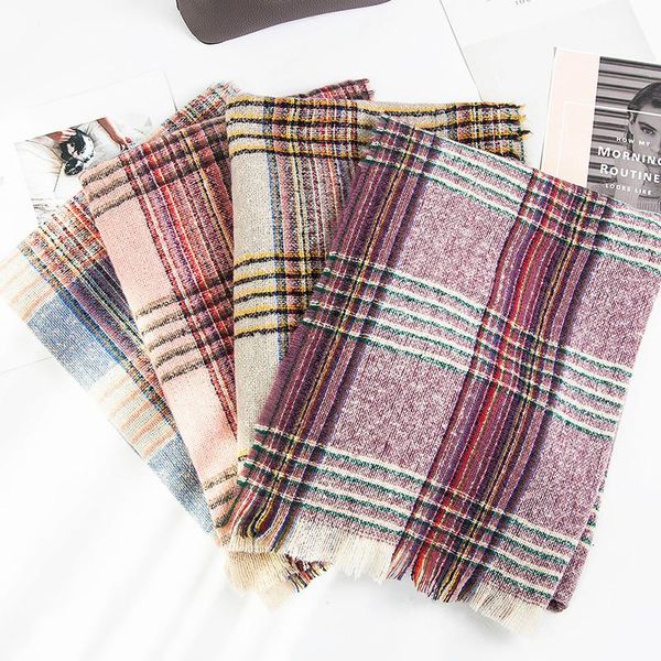 

scarves women double-sided color grid scarf wool 68*185cm shawls and wraps for ladies foulard femme warm cashmere echarpe, Blue;gray
