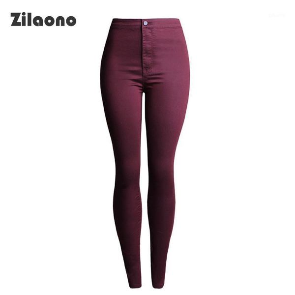 

women's jeans women 2021 autumn high waist vintage casual classic elasticity slim fit candy color pencil pants, Blue
