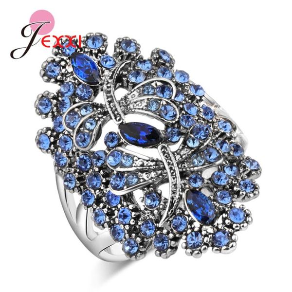 

cluster rings geniune 925 stamps silver fashion shinning cz crystal elegant big wide ring for women wife mom party annniversary gift, Golden;silver