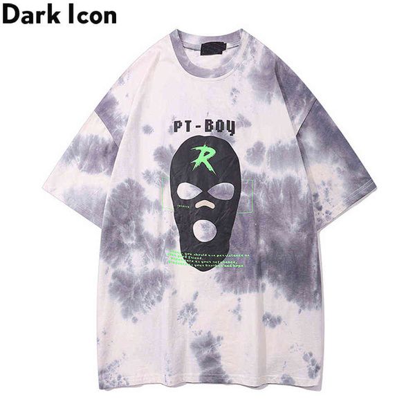 

mask tie dyeing tee shirts for men hip hop t-shirt men women summer oversized rock men's tshirts short sleeve shirts 210603, White;black