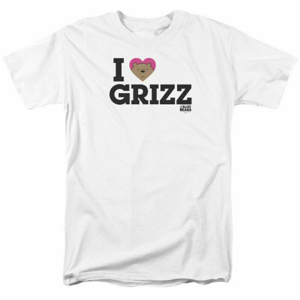 

we bare bears heart grizz t shirt mens licensed cartoon merchandise white, White;black