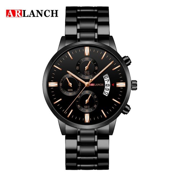 

wristwatches arlanch 2021 men's stainless steel gold waterproof calendar quartz watch business casual display, Slivery;brown