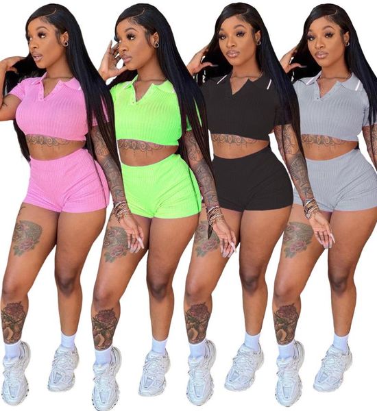 

women's tracksuits 2021 summer women set solid color short sleeve and shorts active tracksuit two piece sets outfits, Gray