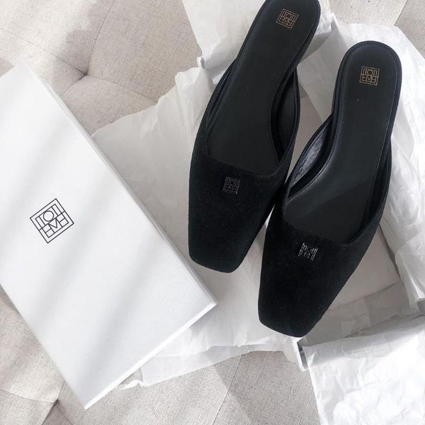 

slippers women shoes 2021 spring and summer ladies solid color classic square flat, Black