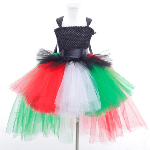 

girl's dresses fashion red white green kids girls tutu with tail tulle dressed up black toddler cosplay clothes 1-14 year, Red;yellow