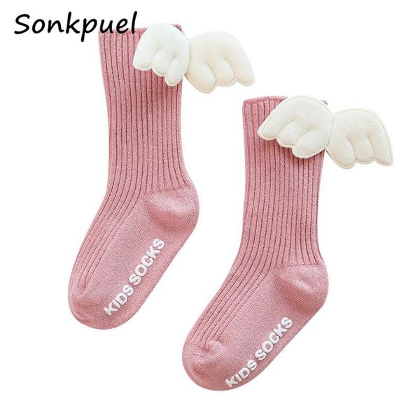 

baby girls knee high socks angel wing summer autumn cotton solid candy color kids toddler short for children, Pink;yellow