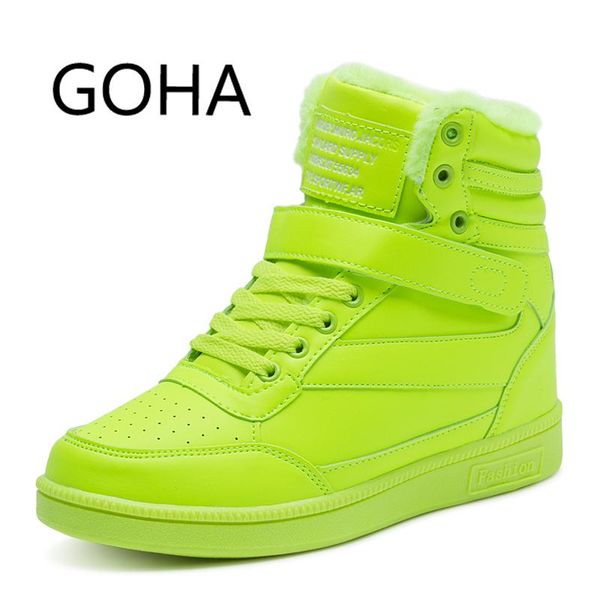 

boots 2021 winter plush women sneakers casual high ladies leather woman platform shoes hidden increasing botas de mujer, Black