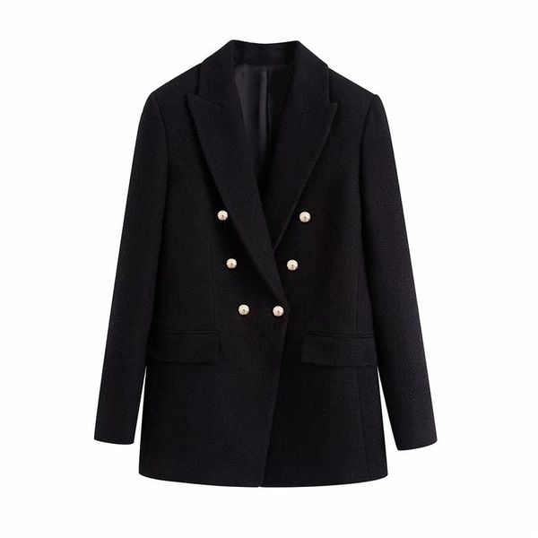 

women's suits & blazers elegant women wool blazer 2021 office ladies pocket jackets casual female v-neck slender packages effects black, White;black