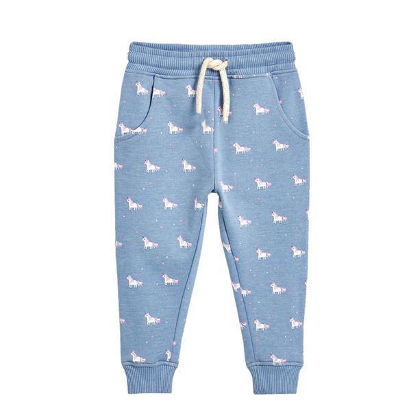 

autumn casual boy pants kids clothes blue cartoon unicorn print pockets outwear mid waist lacing trousers for 2-6y