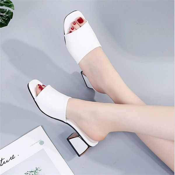 

dress shoes summer fashion women's slippers fish mouth mid heel sandals lippers woman flip flops high heels ladies womens, Black