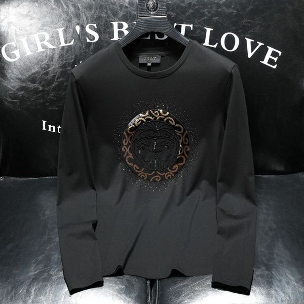 

2021 new cloth autumn long sve t-shirt male digner casual round neck pullover bottomed shirt men's fashion, White;black