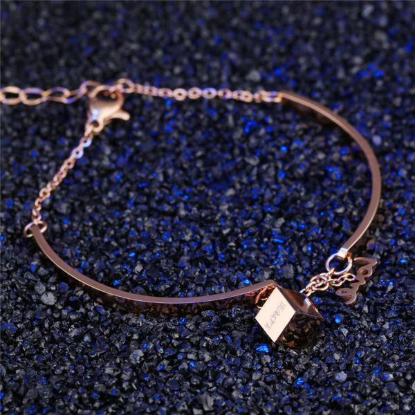 

stainless steel rose gold color love letters decorating geometric pendant bracelet elegant bracelets jewelry for women link, chain, Black