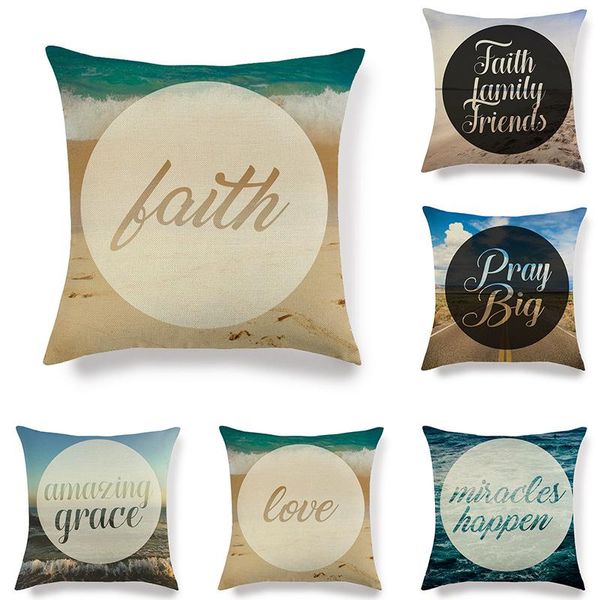 

cushion/decorative pillow seaside scenery letter series cushion cover linen pillowcase living room sofa bedroom bay window decoration access