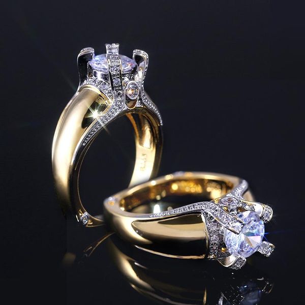 

wedding rings huitan creatice exquisite-ring classic solitaire cubic zircon stone gold color women band with size 6-10 wholesale, Slivery;golden