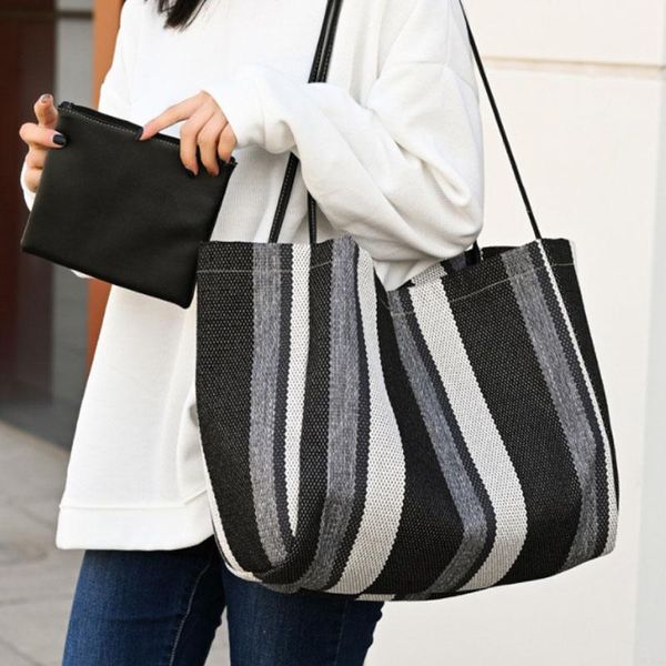 

large capacity stripe casual shoulder bags 2021 canvas design handbag ladies total bag evening